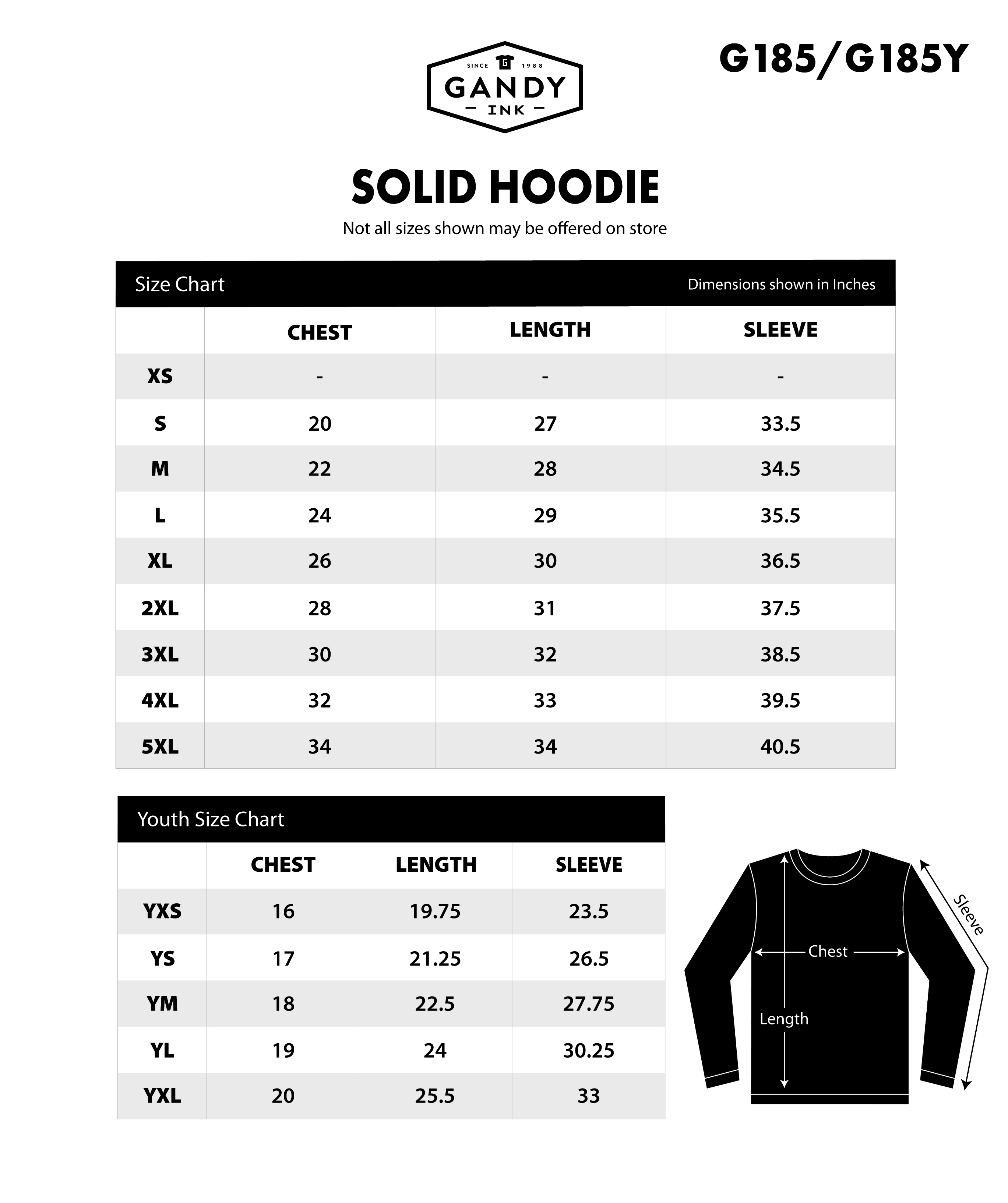 Gildan g185 size discount chart